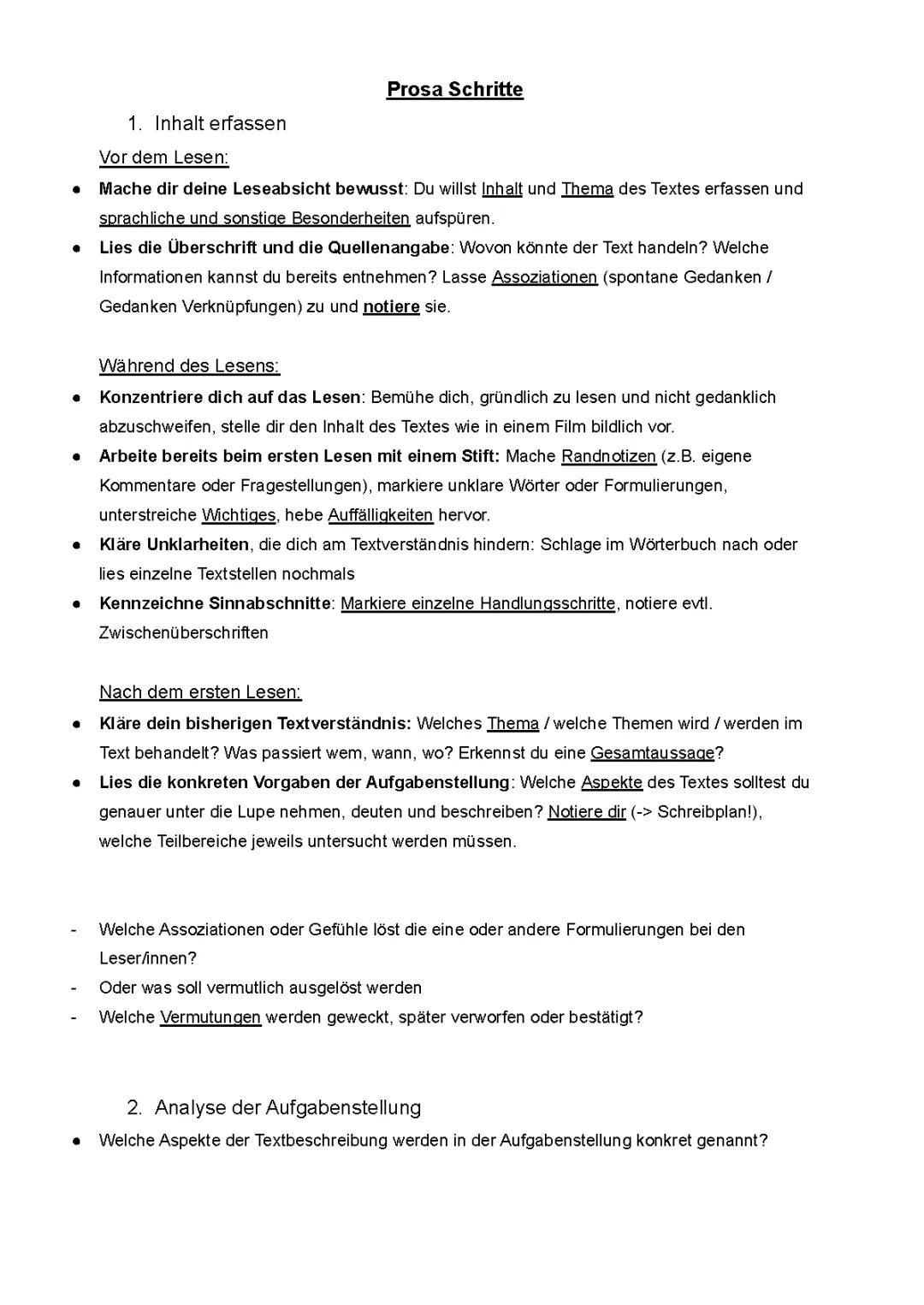 Prosa Schritt für Schritt