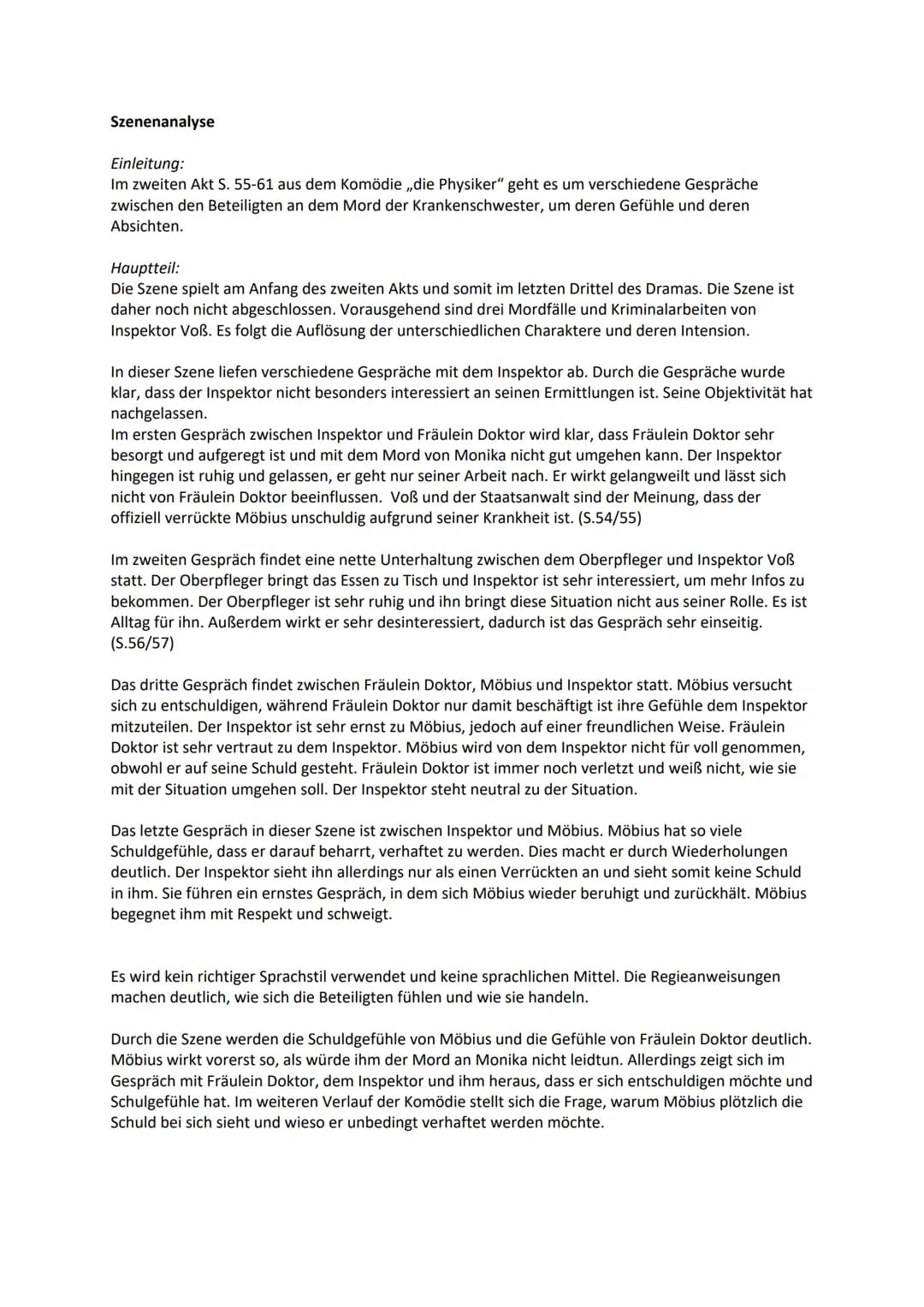 Szenenanalyse
Einleitung:
Im zweiten Akt S. 55-61 aus dem Komödie ,,die Physiker" geht es um verschiedene Gespräche
zwischen den Beteiligten