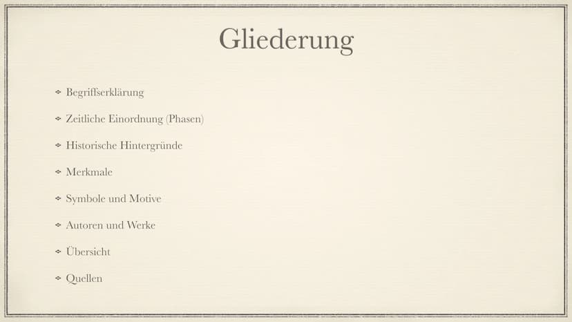 Die literarische Epoche der
Romantik
Aliya Yesil → Begriffserklärung
→ Zeitliche Einordnung (Phasen)
→ Historische Hintergründe
→ Merkmale
S