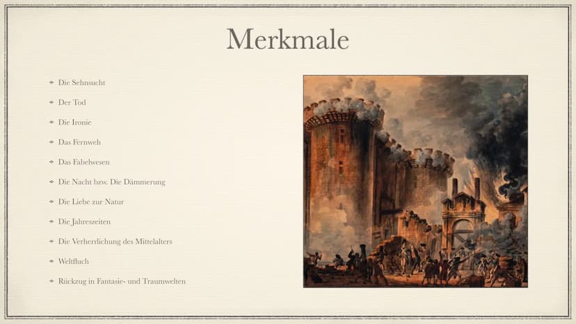 Die literarische Epoche der
Romantik
Aliya Yesil → Begriffserklärung
→ Zeitliche Einordnung (Phasen)
→ Historische Hintergründe
→ Merkmale
S