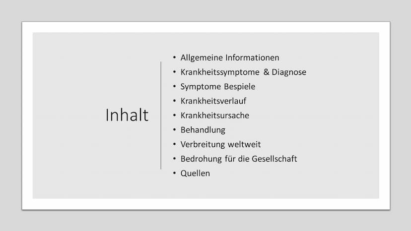 TUBERKULOSE
Eine weltweite Bedrohung Inhalt
●
●
• Symptome Bespiele
●
●
●
●
●
Allgemeine Informationen
Krankheitssymptome & Diagnose
●
Krank