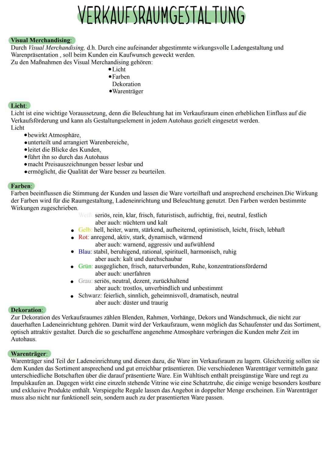 # VERKAUFSRAUMGESTALTUNG

Visual Merchandising:
Durch Visual Merchandising, d.h. Durch eine aufeinander abgestimmte wirkungsvolle Ladengesta