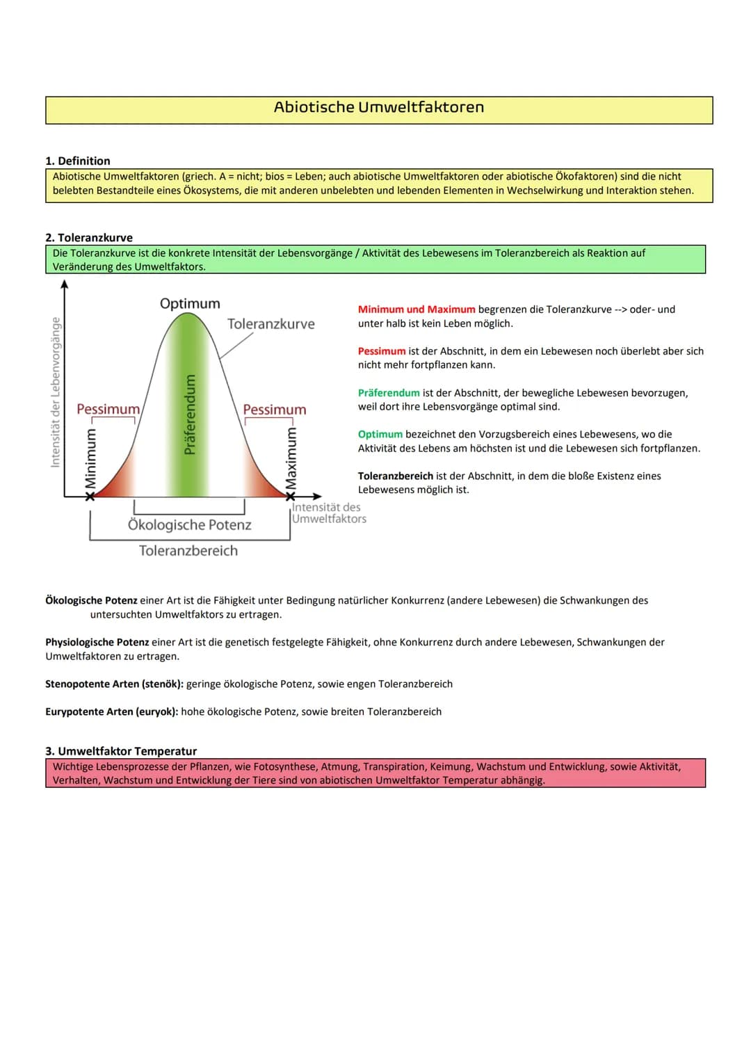 1. Definition
Abiotische Umweltfaktoren (griech. A = nicht; bios = Leben; auch abiotische Umweltfaktoren oder abiotische Ökofaktoren) sind d