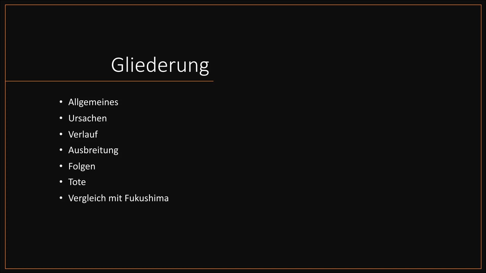 GI
Tschernobyl
Europas Schlimmste Atomkatastrophe ●
●
●
●
●
Gliederung
Allgemeines
Ursachen
Verlauf
Ausbreitung
Folgen
Tote
Vergleich mit Fu