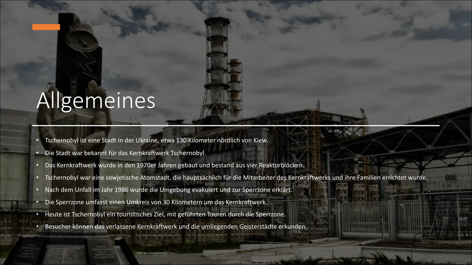 GI
Tschernobyl
Europas Schlimmste Atomkatastrophe ●
●
●
●
●
Gliederung
Allgemeines
Ursachen
Verlauf
Ausbreitung
Folgen
Tote
Vergleich mit Fu