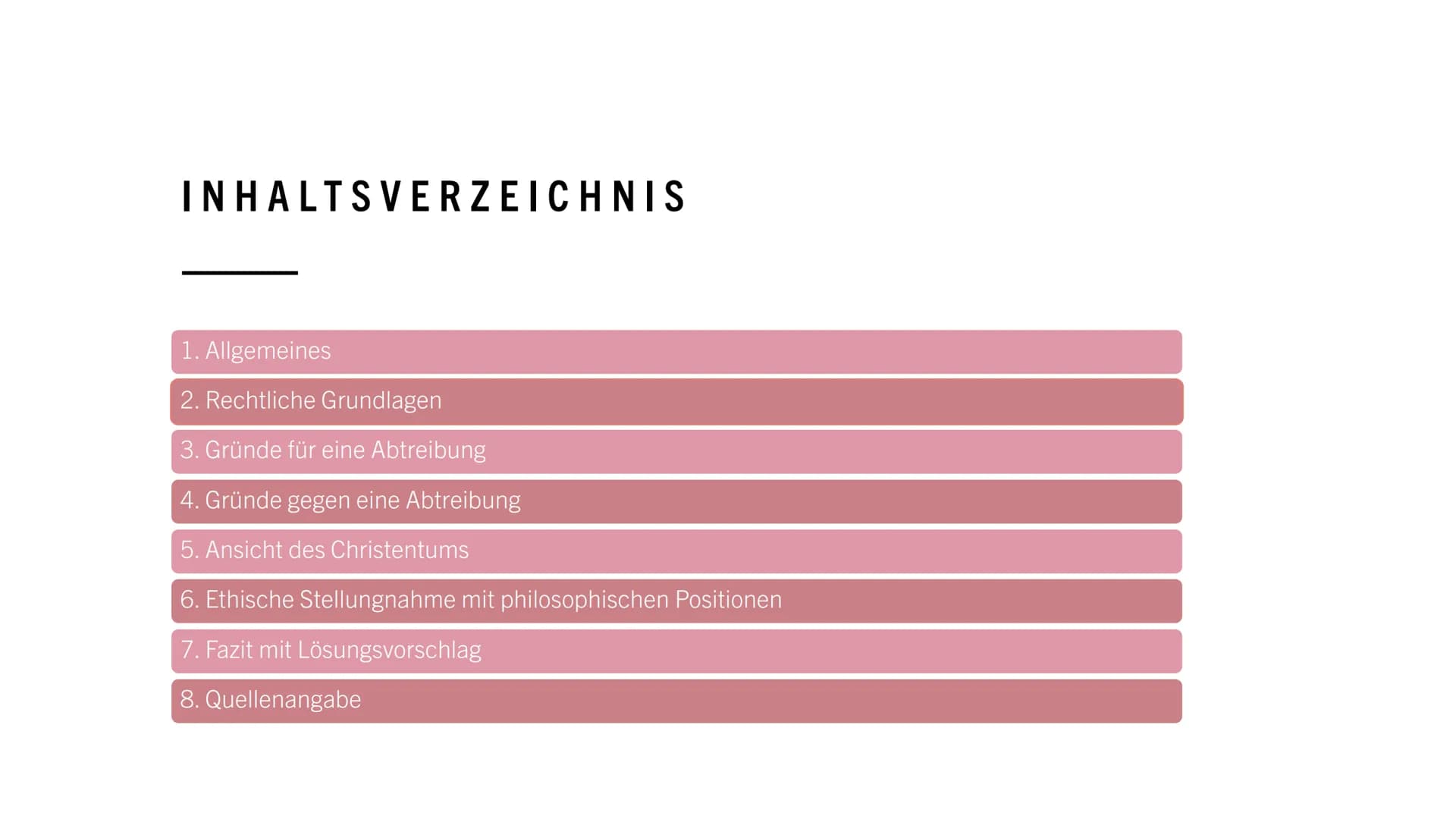 EMBRYO
12.SSW ABTREIBUNG
moralisch vertretbar?
HANNAH DE RIESE
IW12B INHALTSVERZEICHNIS
1. Allgemeines
2. Rechtliche Grundlagen
3. Gründe fü