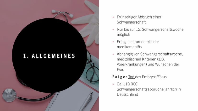 EMBRYO
12.SSW ABTREIBUNG
moralisch vertretbar?
HANNAH DE RIESE
IW12B INHALTSVERZEICHNIS
1. Allgemeines
2. Rechtliche Grundlagen
3. Gründe fü