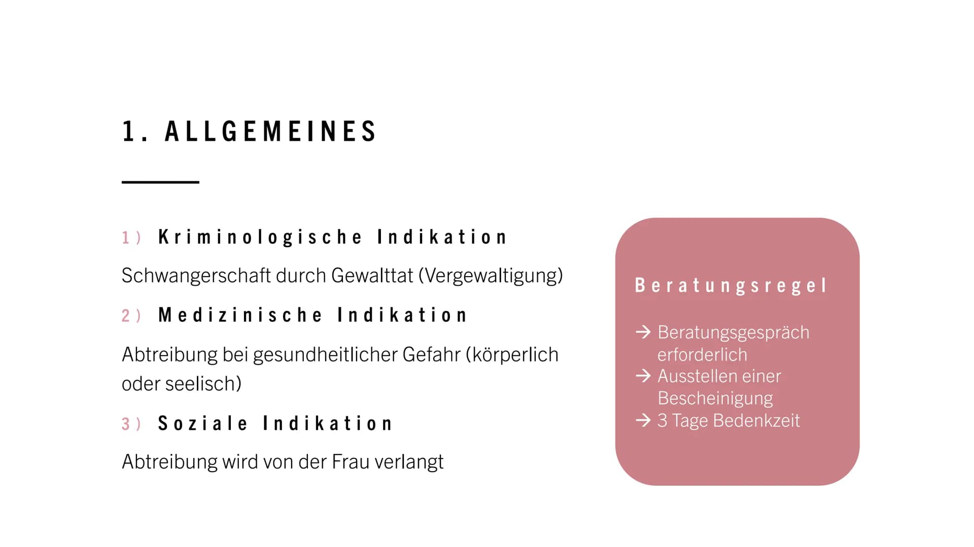 EMBRYO
12.SSW ABTREIBUNG
moralisch vertretbar?
HANNAH DE RIESE
IW12B INHALTSVERZEICHNIS
1. Allgemeines
2. Rechtliche Grundlagen
3. Gründe fü