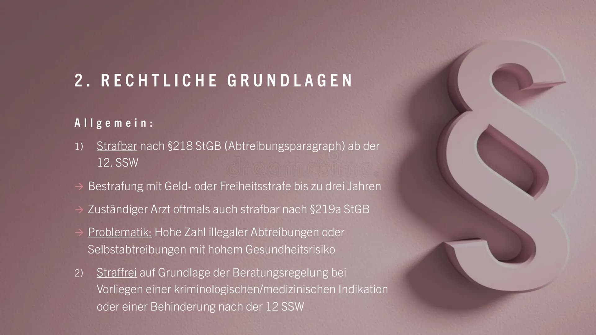 EMBRYO
12.SSW ABTREIBUNG
moralisch vertretbar?
HANNAH DE RIESE
IW12B INHALTSVERZEICHNIS
1. Allgemeines
2. Rechtliche Grundlagen
3. Gründe fü