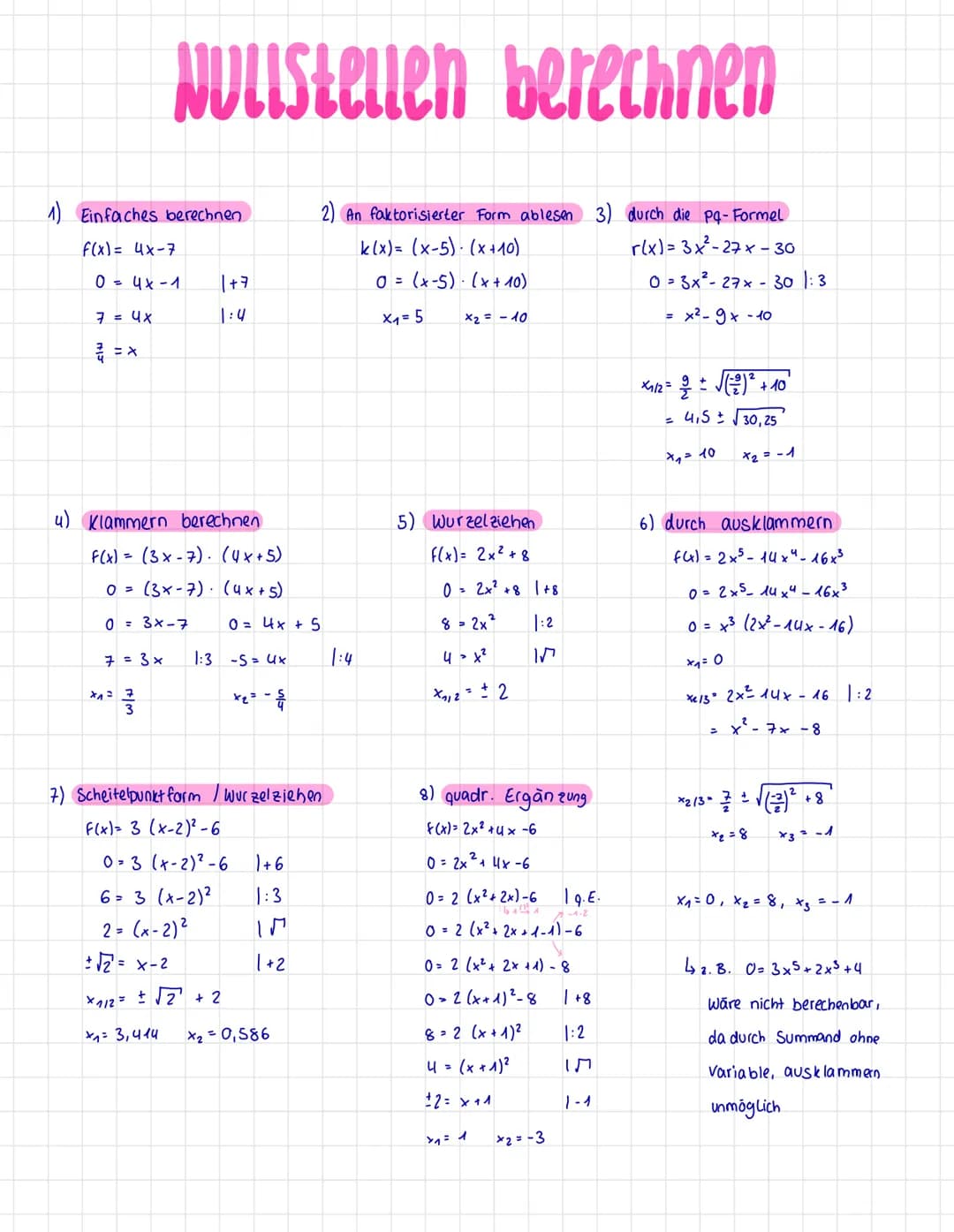 1) Einfaches berechnen
f(x) = 4x-7
0 = 4 x 1
7 = 4x
Nullstellen berechnen
x₁ = 7
4) Klammern berechnen
1+7
F(x)= (3x-7) (4x+5)
0= (3x7)
(4x 