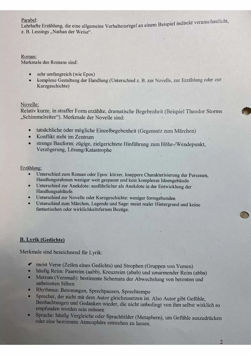 Einige literarische Gattungen - Merkmale (Handreichung für die Schüler)
A. Epik
Anekdote:
kurz, knapp
● unterhaltsam
● heiter, humorvoll
●
●