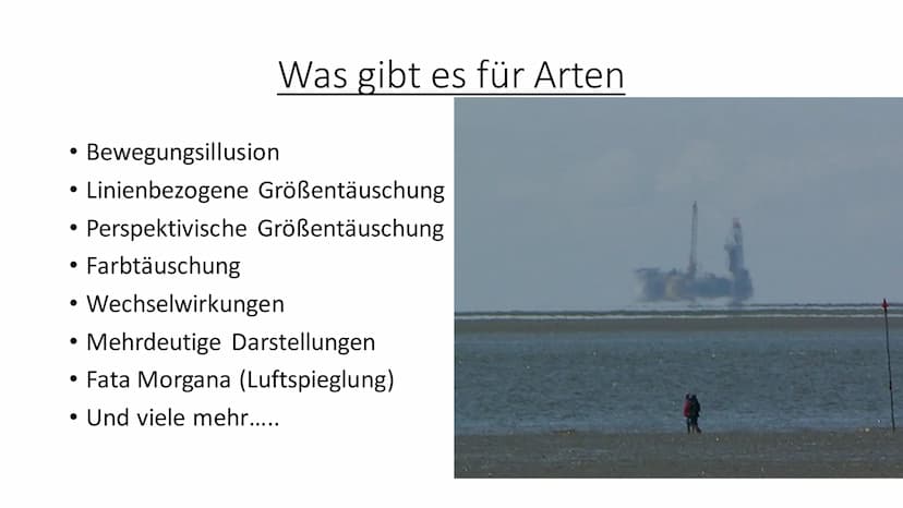 (O)
Optische Täuschung • Was ist eine optische Täuschung
Was gibt es für Arten
●
• Wie entstehen optische Täuschungen
Fata Morgana
●
Glieder