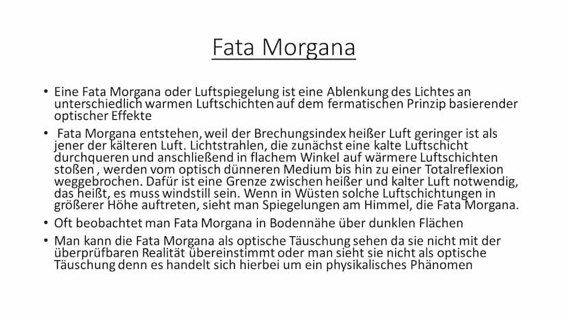 (O)
Optische Täuschung • Was ist eine optische Täuschung
Was gibt es für Arten
●
• Wie entstehen optische Täuschungen
Fata Morgana
●
Glieder