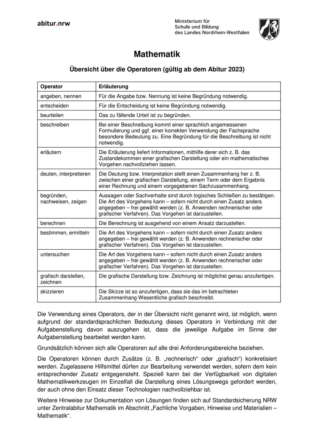 # MATHE
# ABITUR
2026
Mathe Grundkurs
Vorlagen + Lernzettel /Zusammenfassung --- OCR Start ---
abitur.nrw
Ministerium für
Schule und Bildung