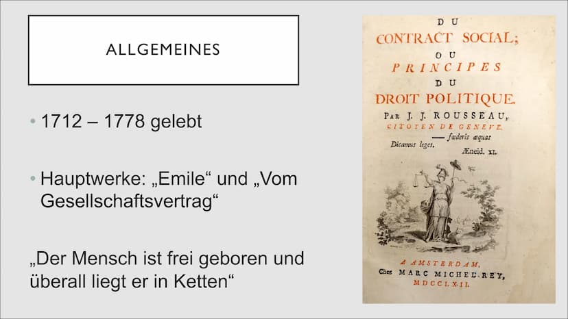 JEAN-
JACQUES
ROUSSEAU
Marie Basten 13S1 GLIEDERUNG
Allgemeines
Menschenbild
Politische Theorie
Bedeutung für die Nachwelt
• Anwendung ●
ALL