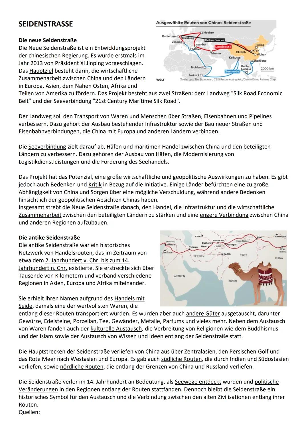 # SEIDENSTRASSE

Die neue Seidenstraße

Die Neue Seidenstraße ist ein Entwicklungsprojekt
der chinesischen Regierung. Es wurde erstmals im
J