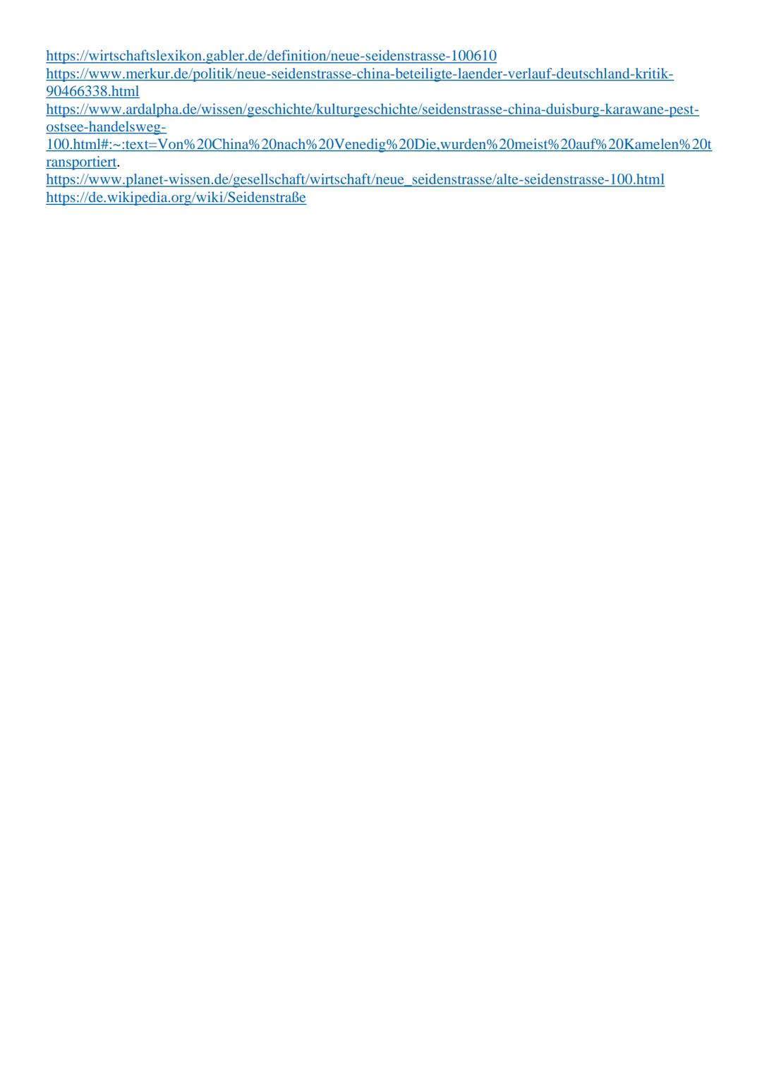 # SEIDENSTRASSE

Die neue Seidenstraße

Die Neue Seidenstraße ist ein Entwicklungsprojekt
der chinesischen Regierung. Es wurde erstmals im
J