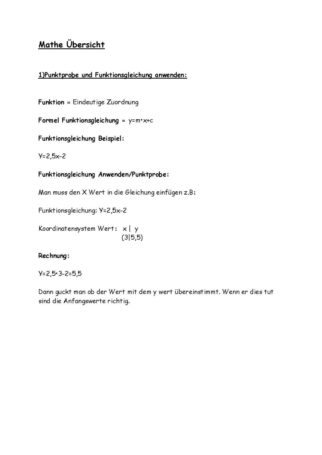 Mathe Lineare Funktionen/Wertetabellen/Koordinatensystem 
