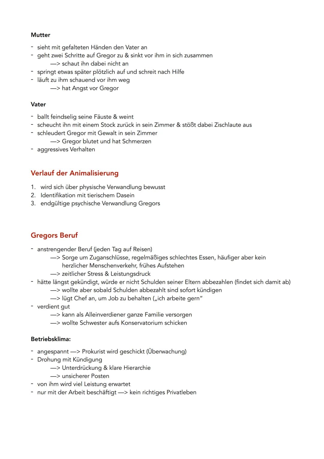Die Verwandlung - Franz Kafka
Zusammenfassung
Teil I
Gregor wacht als Käfer auf -> Orientierungsversuche im Raum
Familie klopft, da Gregor s