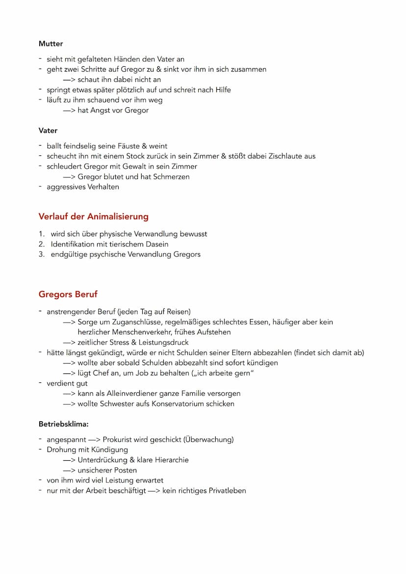 Die Verwandlung - Franz Kafka
Zusammenfassung
Teil I
Gregor wacht als Käfer auf -> Orientierungsversuche im Raum
Familie klopft, da Gregor s