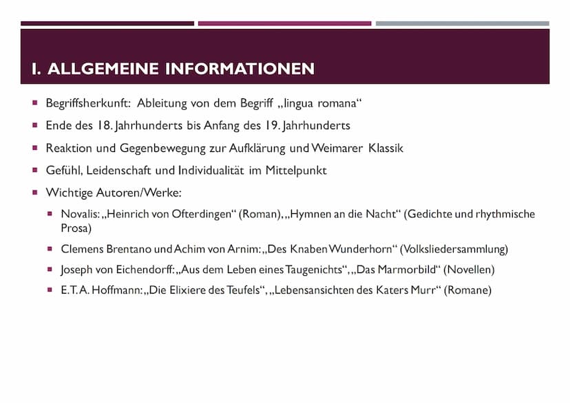 DIE ROMANTIK
(CA. 1795-1835) GLIEDERUNG
Kreidefelsen auf Rügen (1818)
I. Allgemeine Informationen
2.
Zeit & Einteilung
1. Frühromantik
2. Ho