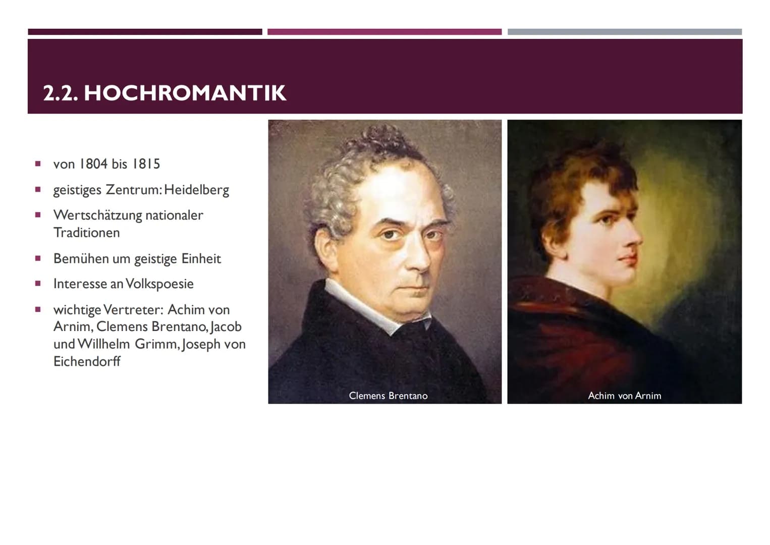 DIE ROMANTIK
(CA. 1795-1835) GLIEDERUNG
Kreidefelsen auf Rügen (1818)
I. Allgemeine Informationen
2.
Zeit & Einteilung
1. Frühromantik
2. Ho