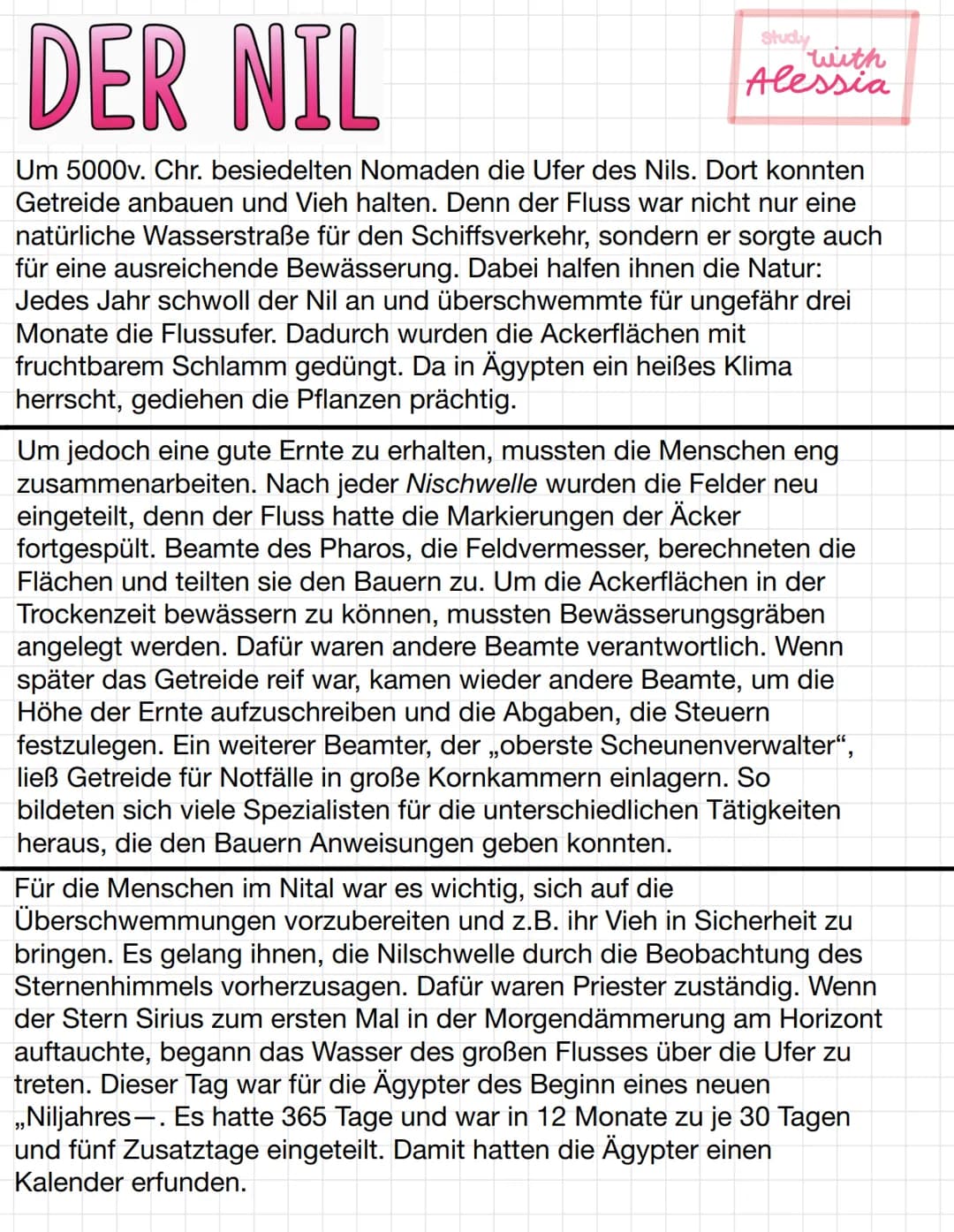 DER NIL
Um 5000v. Chr. besiedelten Nomaden die Ufer des Nils. Dort konnten
Getreide anbauen und Vieh halten. Denn der Fluss war nicht nur ei