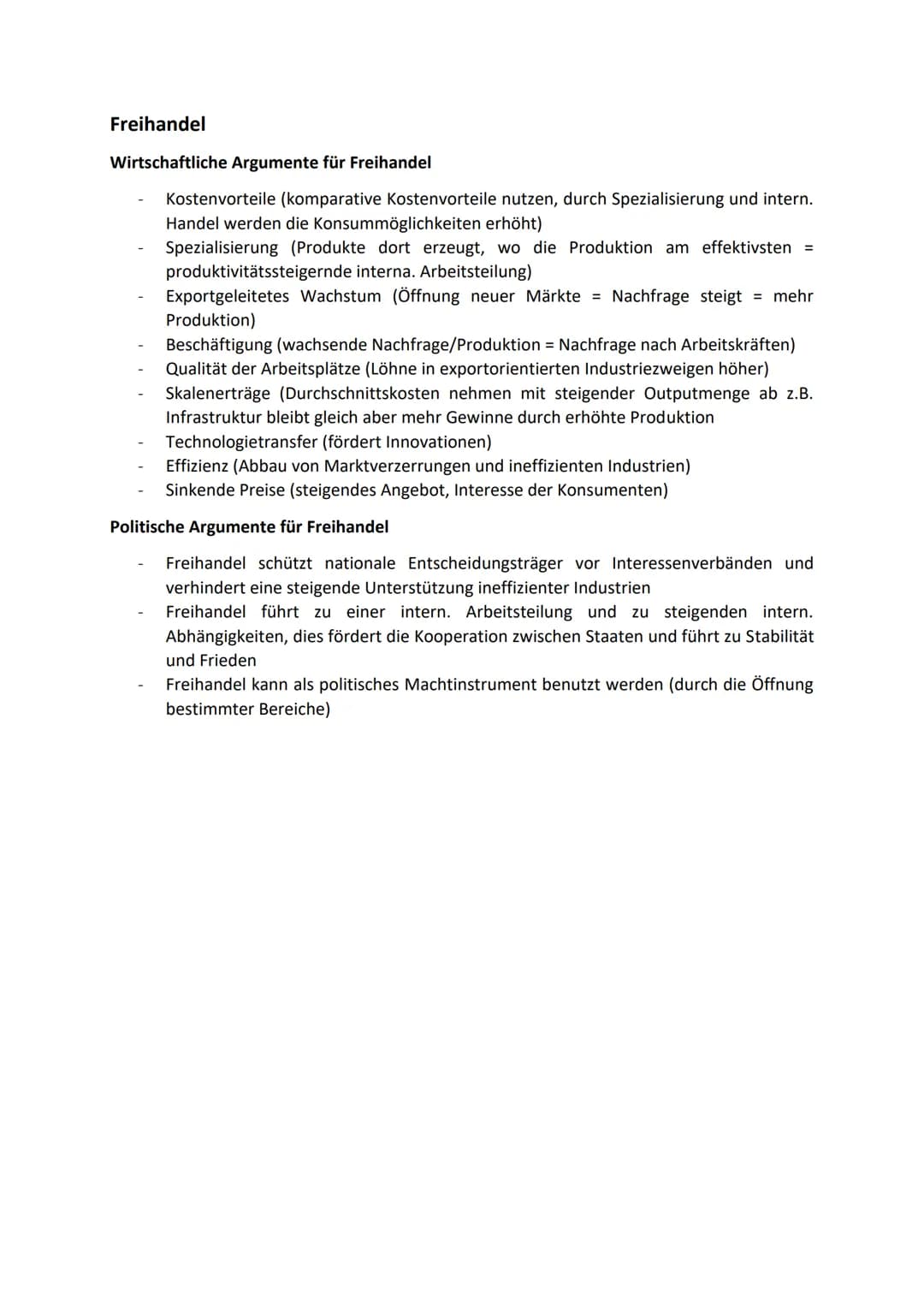 Freihandel
Wirtschaftliche Argumente für Freihandel
Kostenvorteile (komparative Kostenvorteile nutzen, durch Spezialisierung und intern.
Han