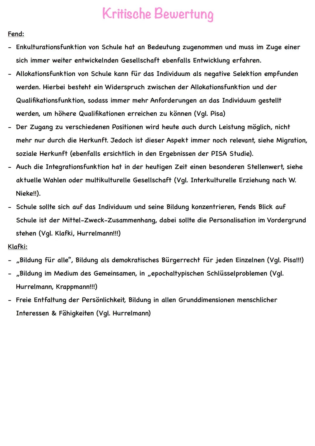 -
Funktionen von Schule nach Fend
Wir leben in einer Leistungs- und Wissensgesellschaft, in welcher der schulischen Bildung
ein hoher Stelle