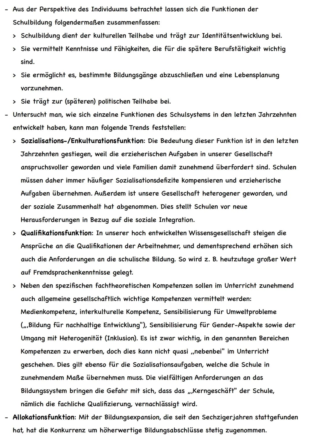 -
Funktionen von Schule nach Fend
Wir leben in einer Leistungs- und Wissensgesellschaft, in welcher der schulischen Bildung
ein hoher Stelle