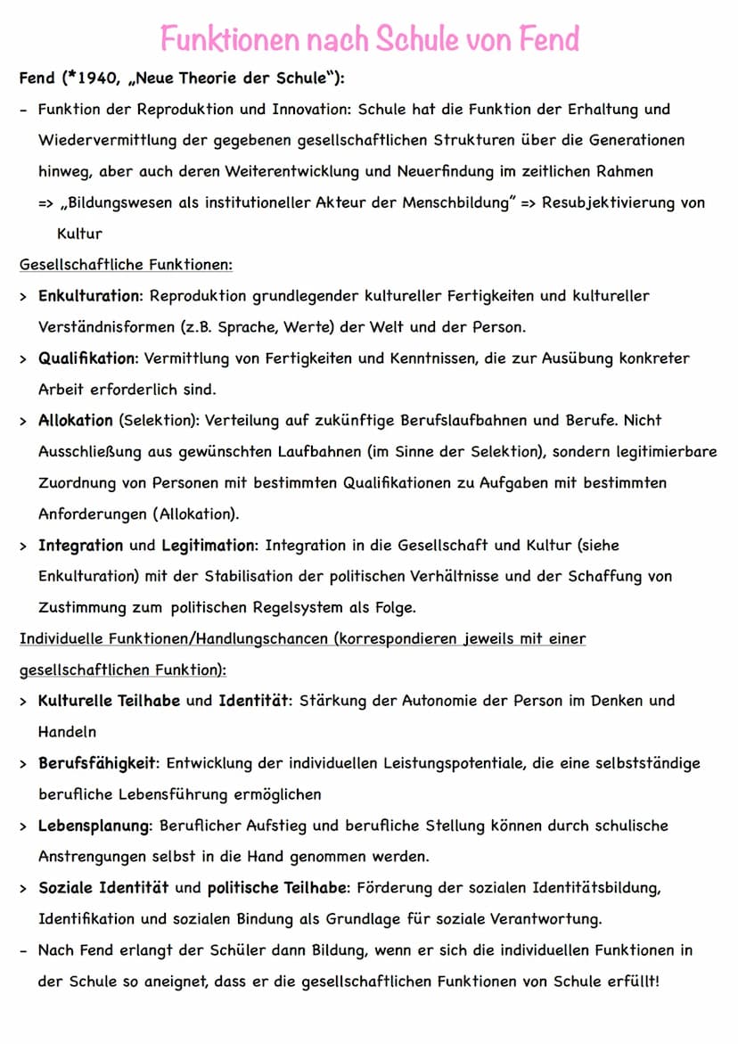 -
Funktionen von Schule nach Fend
Wir leben in einer Leistungs- und Wissensgesellschaft, in welcher der schulischen Bildung
ein hoher Stelle