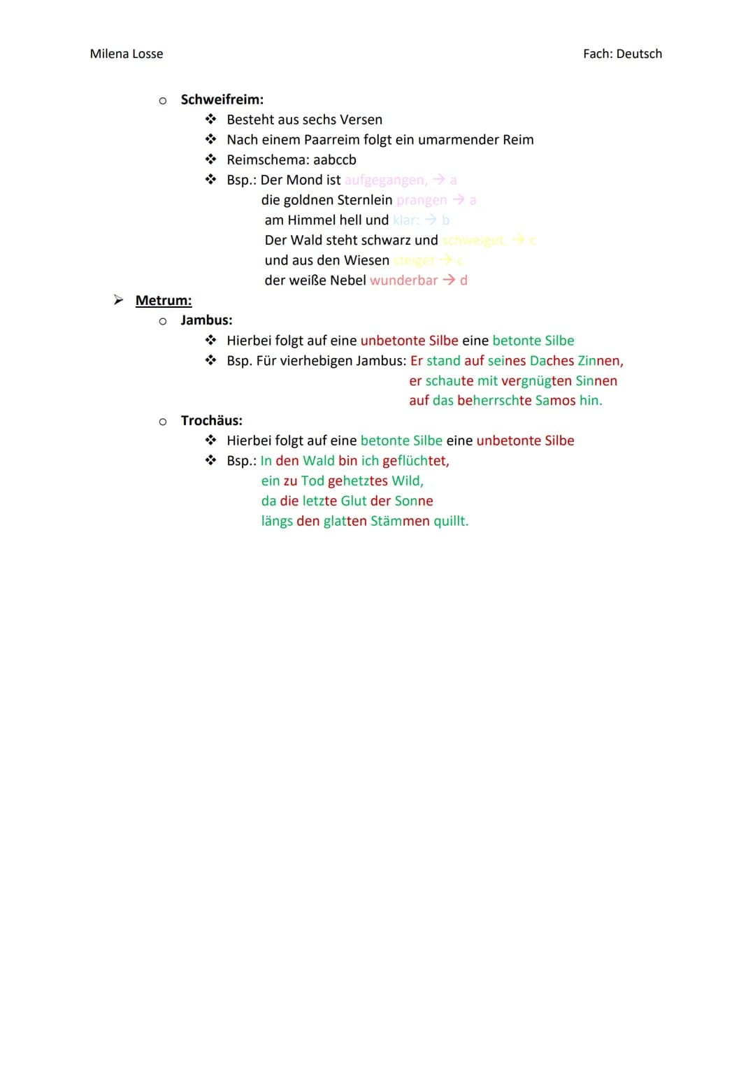 Milena Losse
Gedichtsvergleich
Analyse beider Gedichte einzeln (erst komplette Analyse von Gedicht A, dann
komplette Analyse von Gedicht B, 