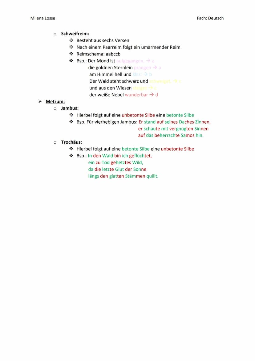 Milena Losse
Gedichtsvergleich
Analyse beider Gedichte einzeln (erst komplette Analyse von Gedicht A, dann
komplette Analyse von Gedicht B, 