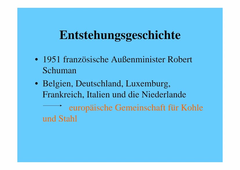 Die europäische Union Inhalt
Gründung und Entwicklung der EU
• Die Mitgliedsstaaten der EU
• Die sechs Organe der EU
• Die Einführung des Eu