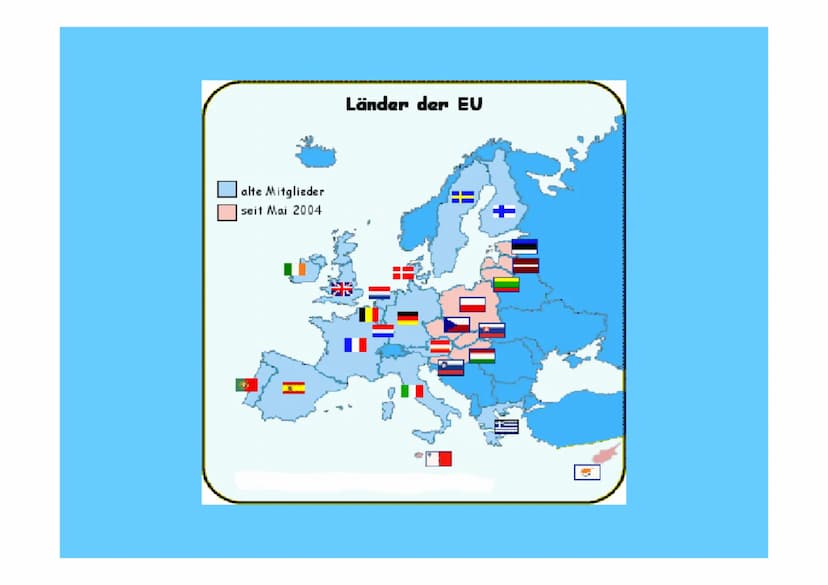 Die europäische Union Inhalt
Gründung und Entwicklung der EU
• Die Mitgliedsstaaten der EU
• Die sechs Organe der EU
• Die Einführung des Eu