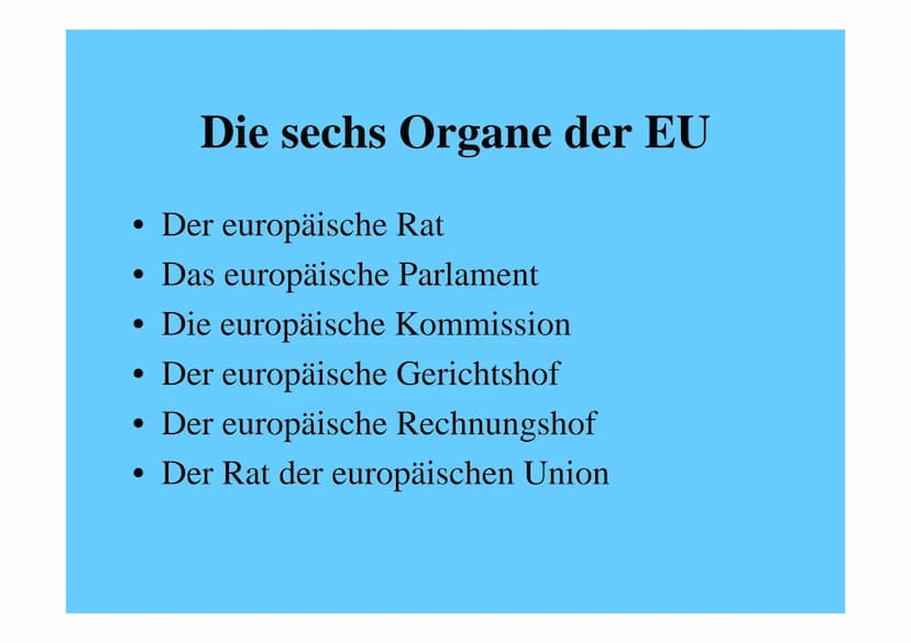 Die europäische Union Inhalt
Gründung und Entwicklung der EU
• Die Mitgliedsstaaten der EU
• Die sechs Organe der EU
• Die Einführung des Eu