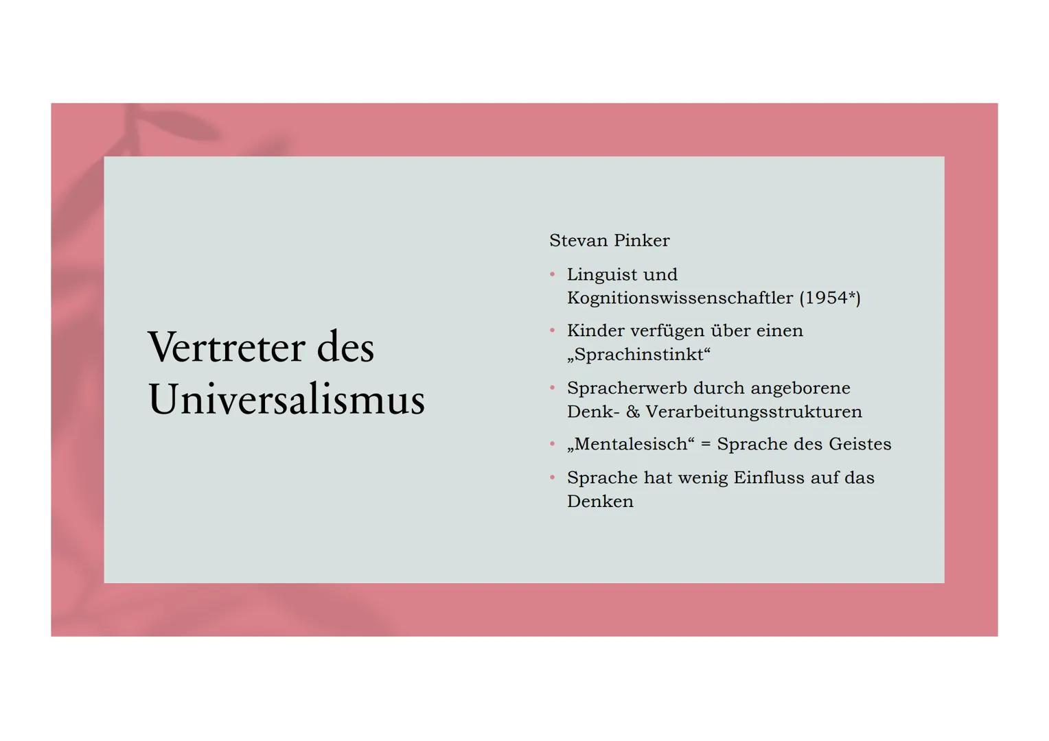 Sprache. Denken:
Wirklichkeit..
Die Denkschulen der Universalisten
und der Relativisten & die aktuellen
Auswirkungen
Präsentation von:
Wiebk