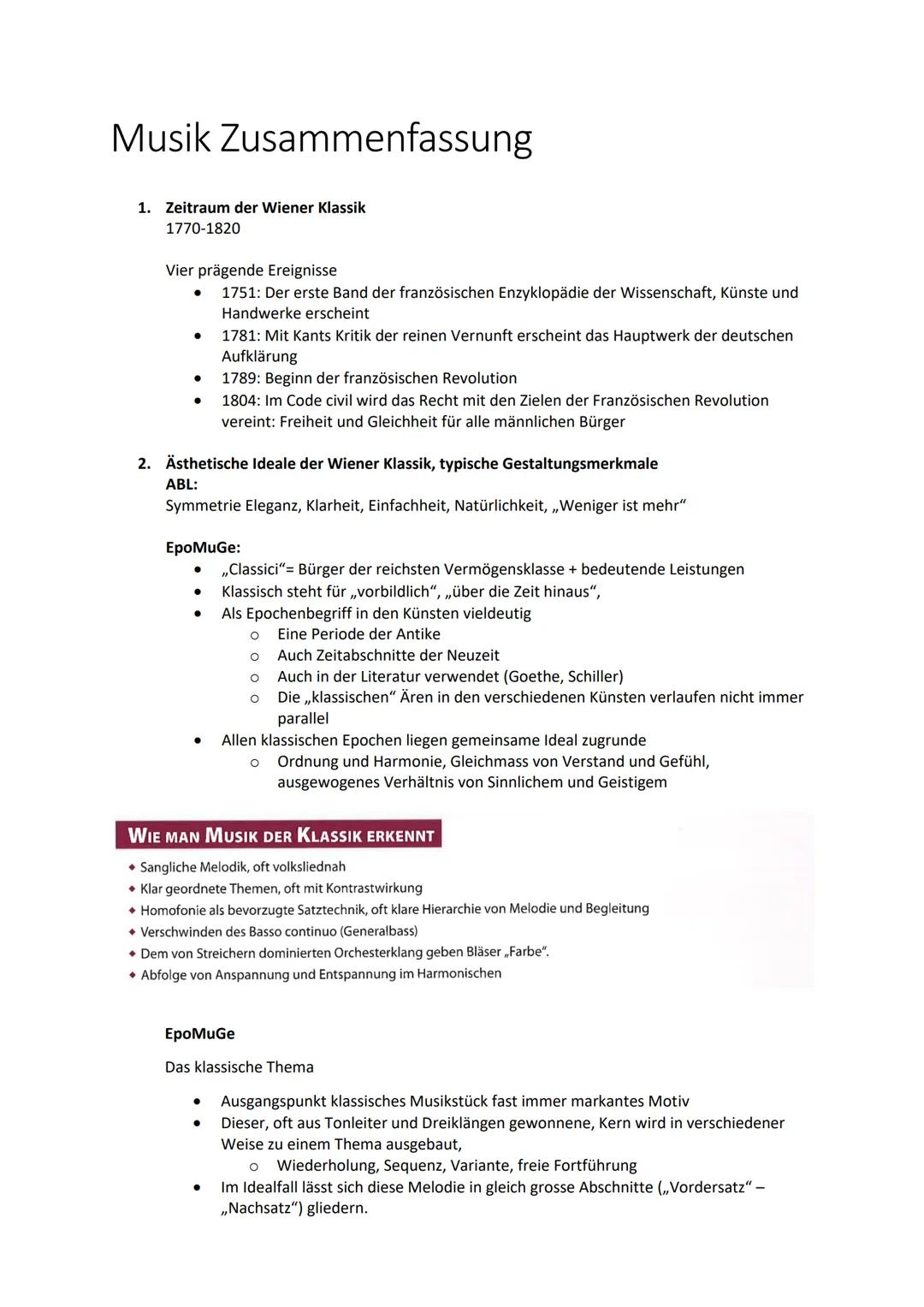 Musik Zusammenfassung
1. Zeitraum der Wiener Klassik
1770-1820
Vier prägende Ereignisse
1751: Der erste Band der französischen Enzyklopädie 