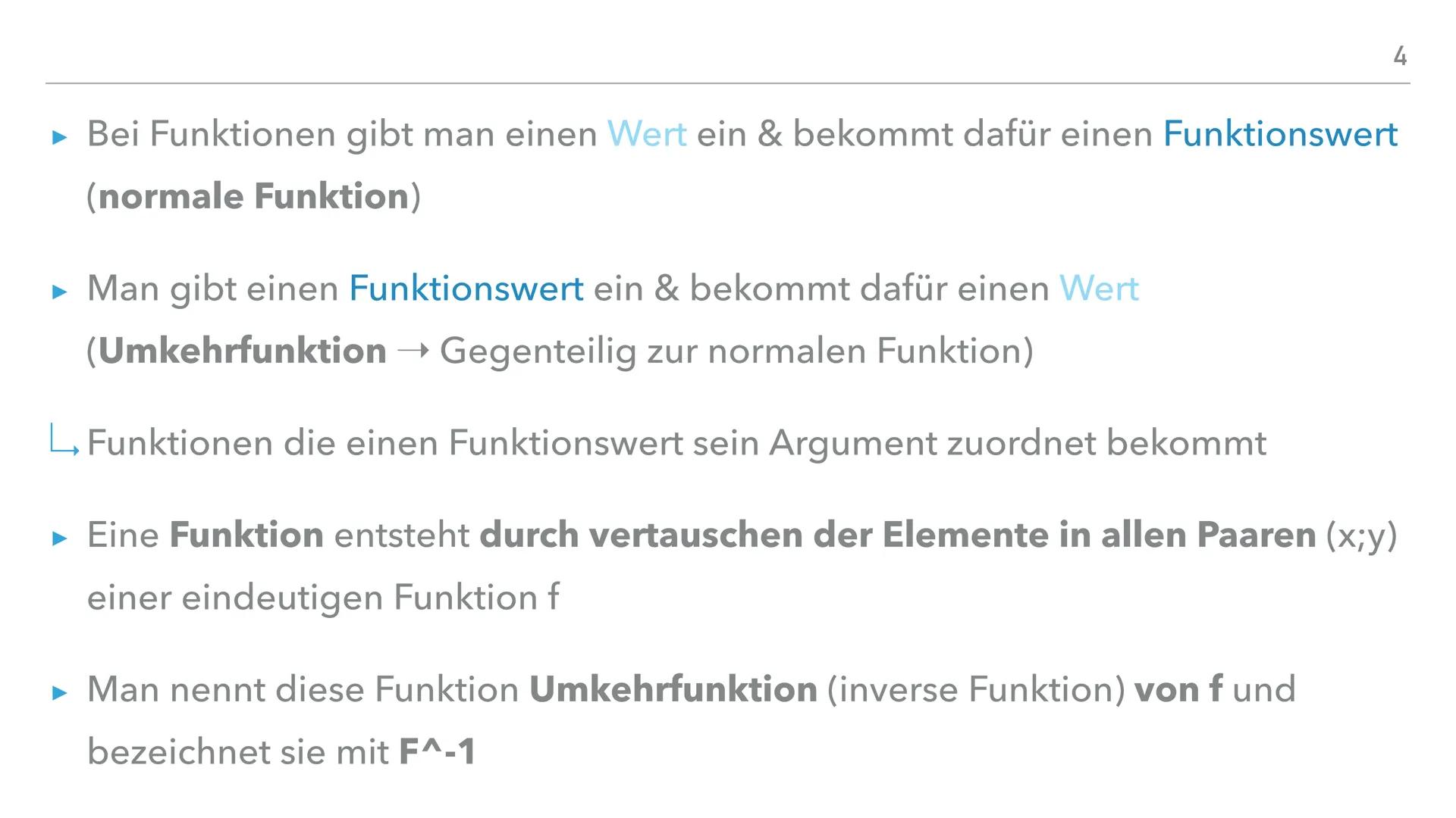 UMKEHRFUNKTIONEN INHALTSVERZEICHNIS

- Was ist eine Umkehrfunktion?

- Wann ist eine Funktion umkehrbar?

- Wann wird die Umkehrfunktion gen