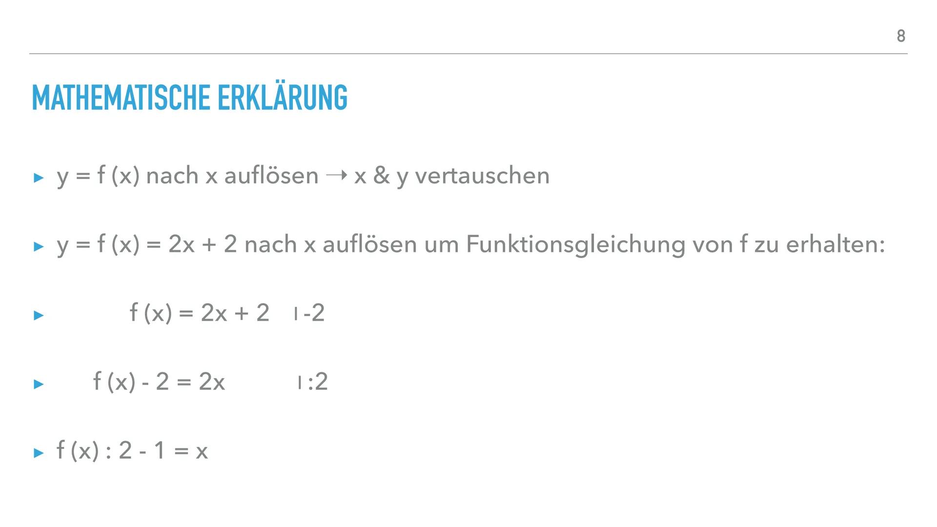 UMKEHRFUNKTIONEN INHALTSVERZEICHNIS

- Was ist eine Umkehrfunktion?

- Wann ist eine Funktion umkehrbar?

- Wann wird die Umkehrfunktion gen