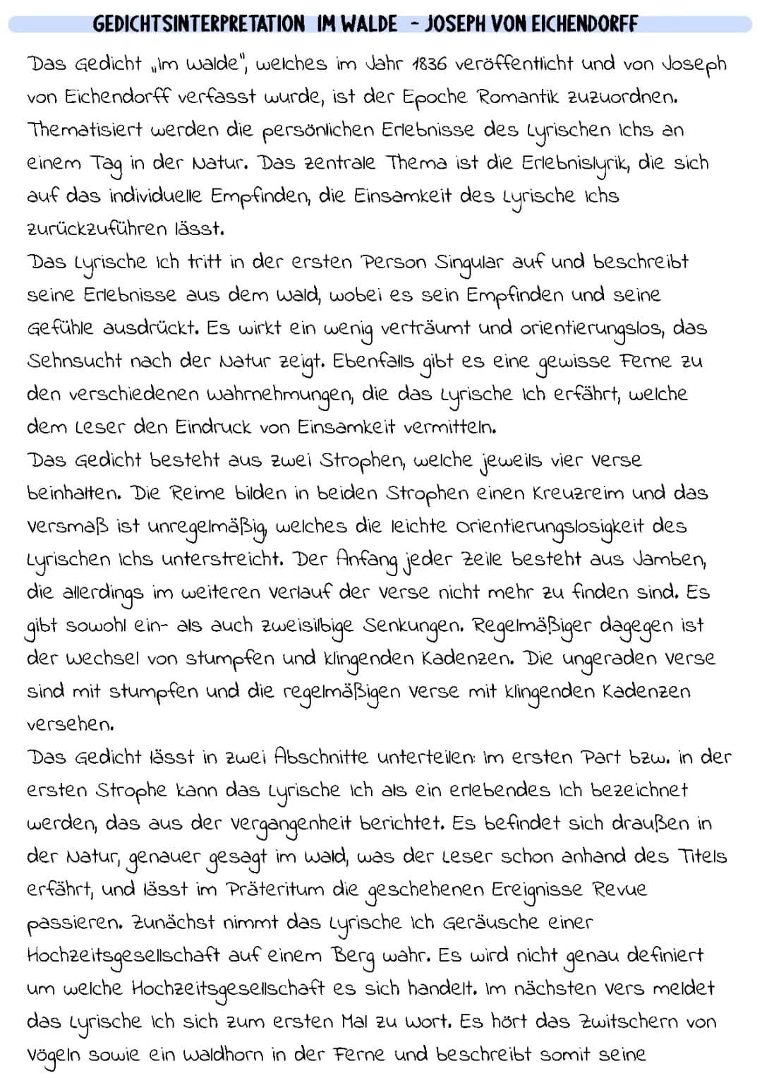 Gedichtsinterpretation „Im Walde“ - Joseph von Eichendorff 