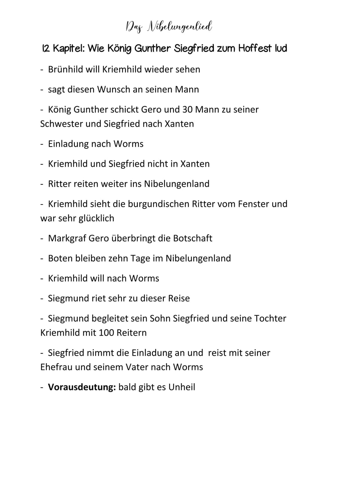 Das Nibelungenlied
12 Kapitel: Wie König Gunther Siegfried zum Hoffest lud
- Brünhild will Kriemhild wieder sehen
sagt diesen Wunsch an sein