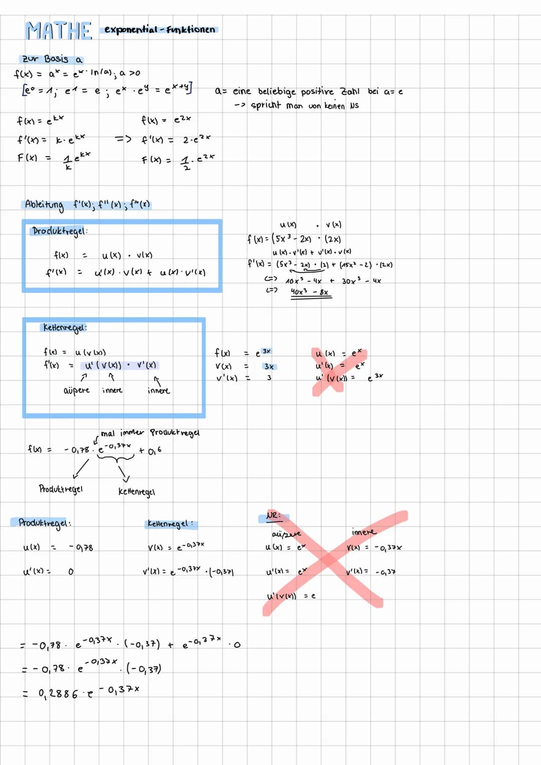 MATHE exponential-Funktionen
zur Basis a
f(x) = a* = ex in (a); a so
[eº = ^ ; e^² = e ; ex .ey = ex+y]
f(x) = ekt
f'(x)= k·ekk
F(x) =
1ekx
