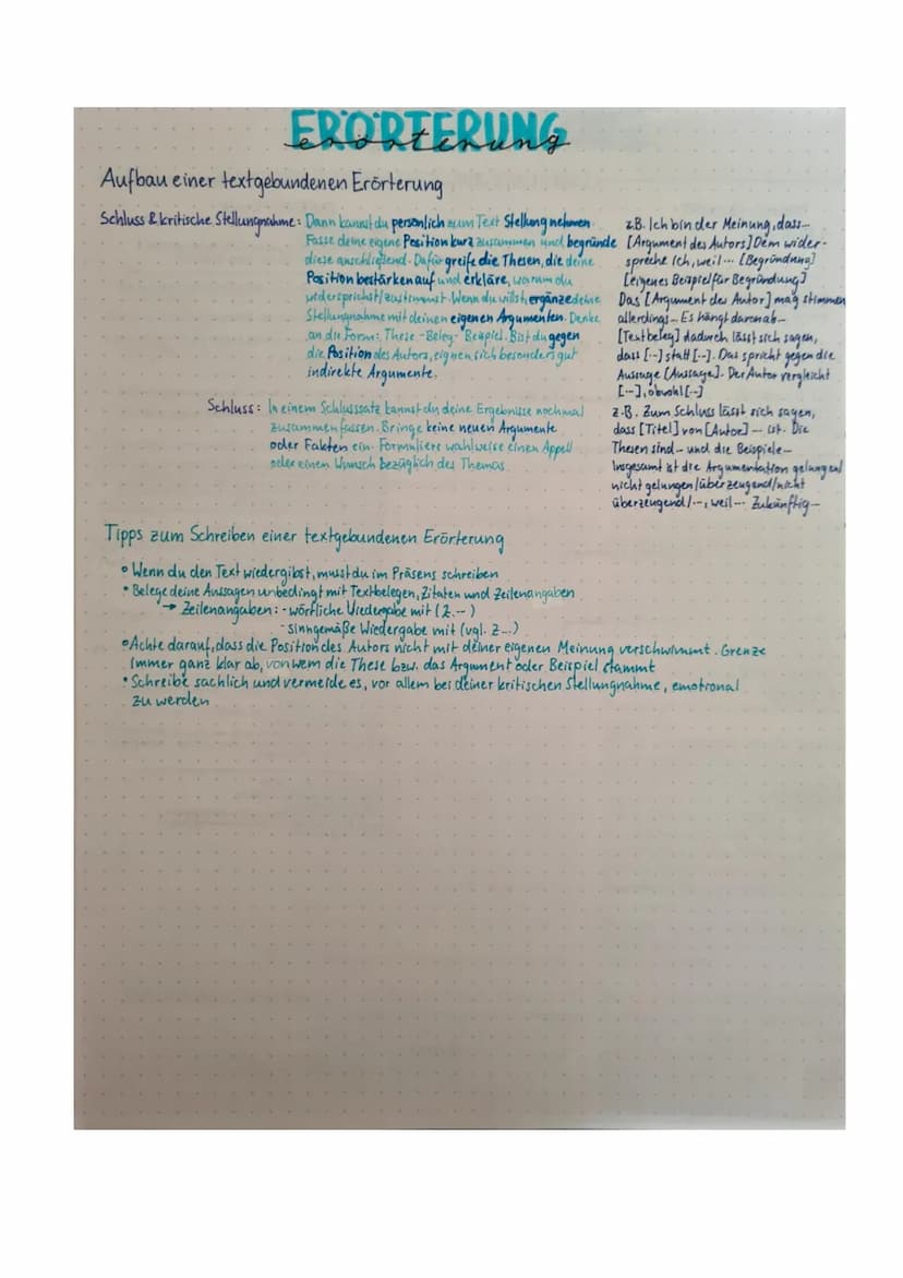 Textgebundene Erörterung.
1. Zweckdienliche Hinführung
-über das Thema einleiten.
2. Einleitung.
EROREERUNG
- Autor, Titel, Thema, Art,
Ersc