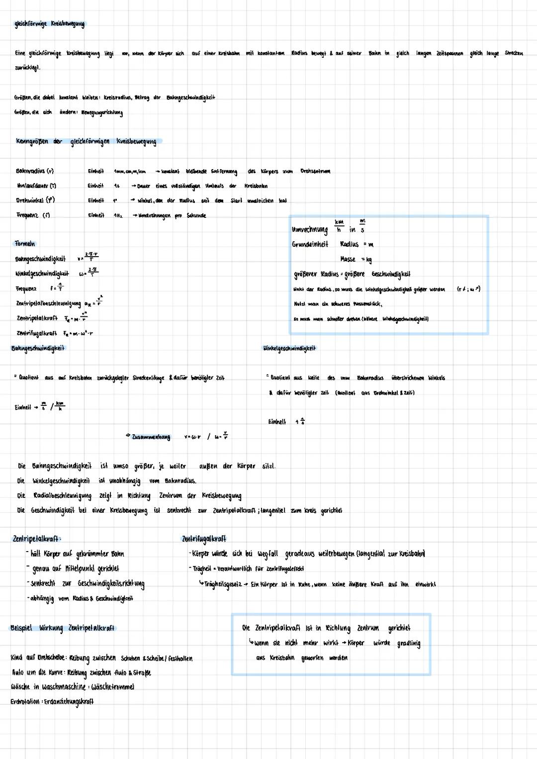 Lernzettel Kreisbewegung