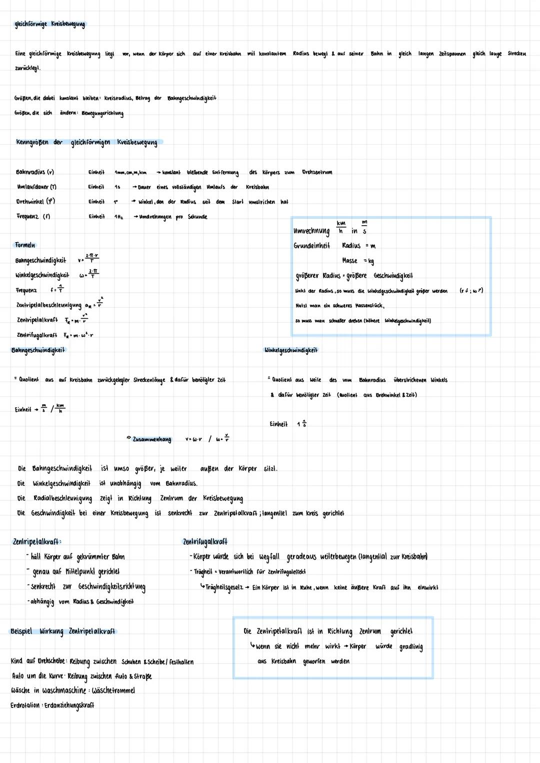 gleichförmige Kreisbewegung
Eine gleichförmige kreisbewegung liegt vor, wenn der Körper sich
zurückleg!.
Größen, die dabei konstant bleiben: