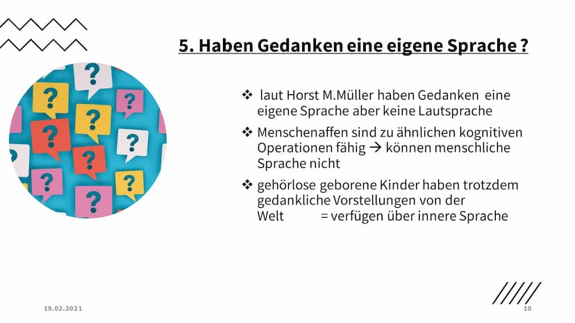 SPRACHE
UND
DENKEN
LUISE JAENICKE Gliederung
1. Wie funktioniert Sprechen und Denken im Gehirn?
2. Kann man ohne Sprache Denken?
3. Einfluss