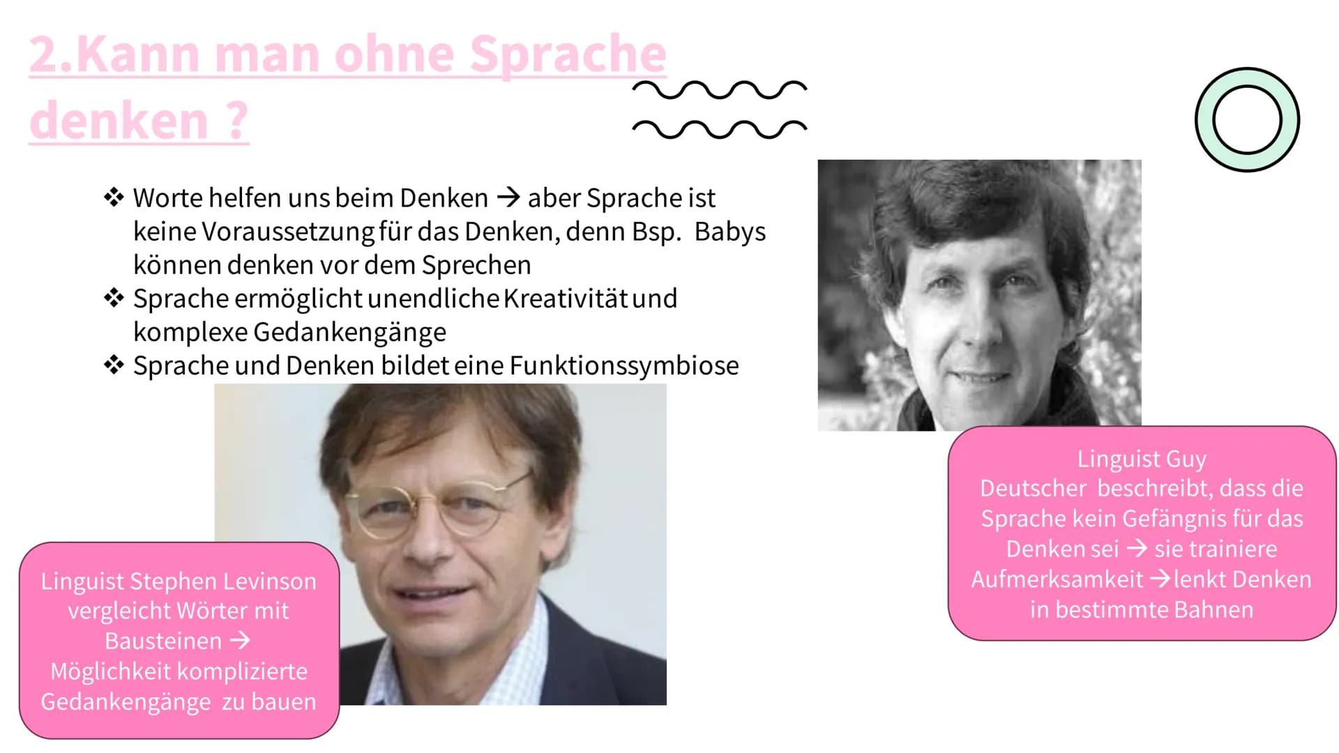 SPRACHE
UND
DENKEN
LUISE JAENICKE Gliederung
1. Wie funktioniert Sprechen und Denken im Gehirn?
2. Kann man ohne Sprache Denken?
3. Einfluss