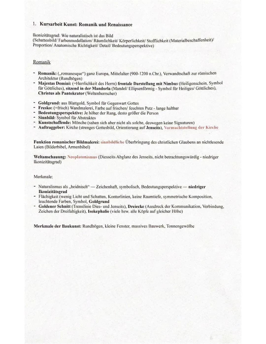 1. Kursarbeit Kunst: Romanik und Renaissance
Ikonizitätsgrad: Wie naturalistisch ist das Bild
(Schattenbild/ Farbenmodellation/ Räumlichkeit