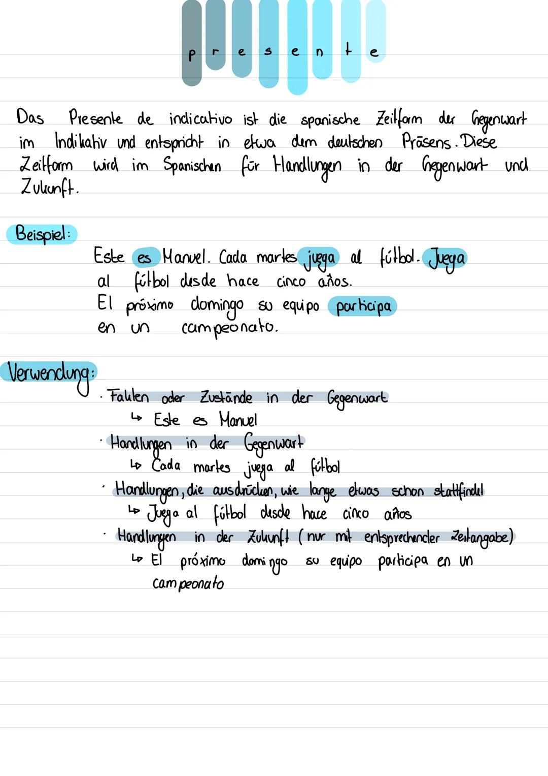 P
e
S
e
n
+
e

Das Presente de indicativo ist die spanische Zeitform der Gegenwart
im Indikativ und entspricht in etwa dem deutschen Präsens